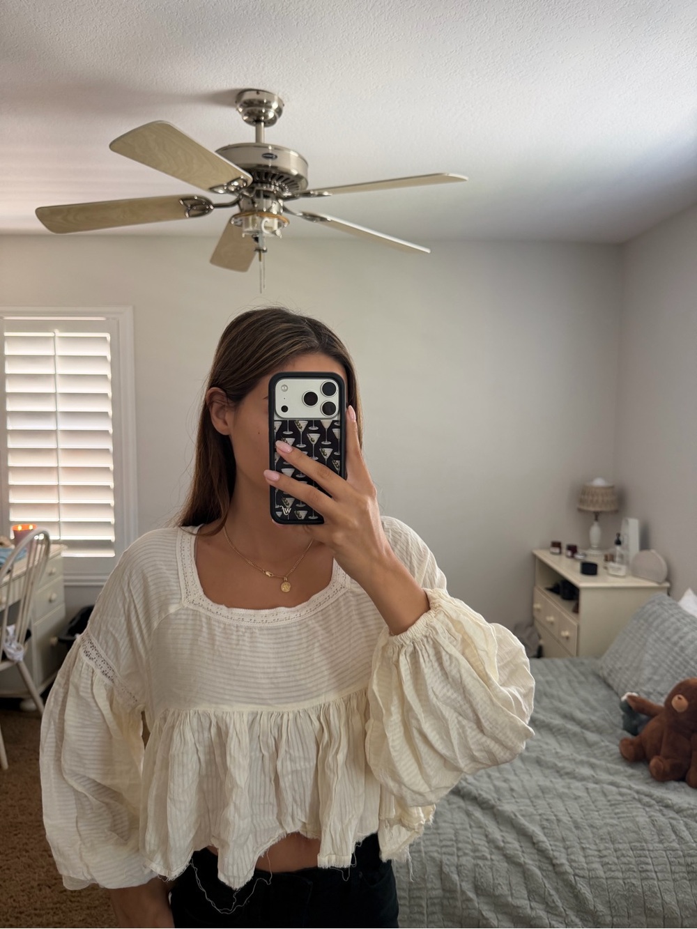 Boho Ruffled Cropped Blouse in Cream